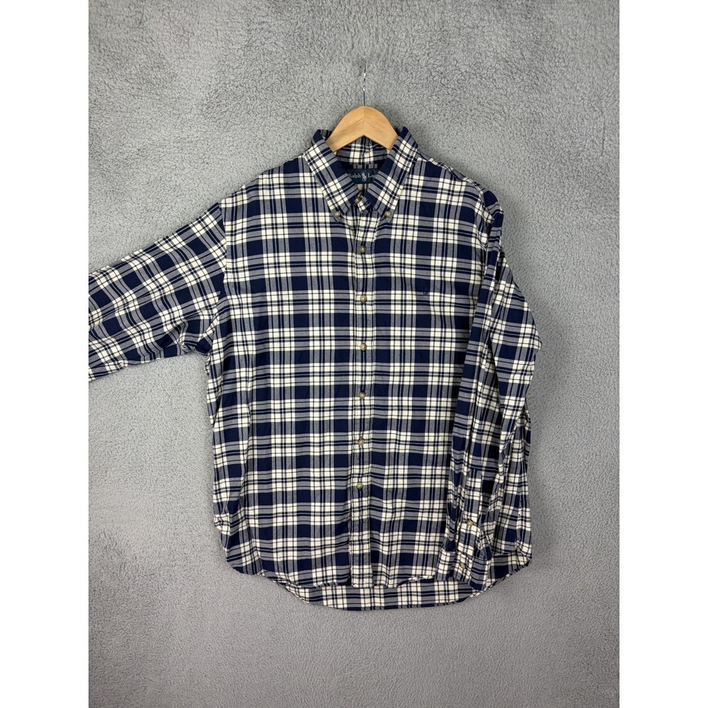 Ralph Lauren Shirt Mens XL Blue Plaid Flannel Long Sleeve Button Down Casual Men